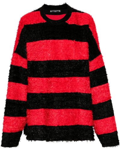 Mastermind Japan Gestreifter Pullover mit Totenkopf-Stickerei - Rot