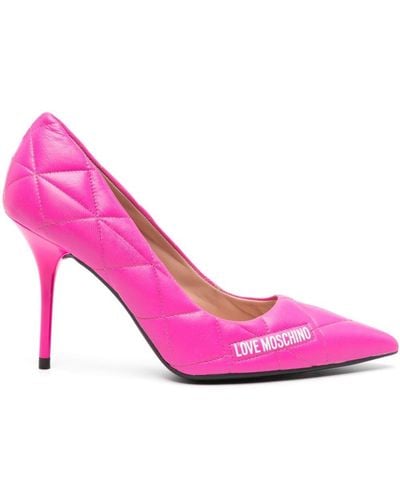 Love Moschino Logo-print 100mm Quilted Court Shoes - Pink