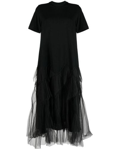 JNBY Tulle-panel Cotton Midi Dress - Black