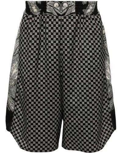 Balmain Mix-print Satin Bermuda Shorts - Black