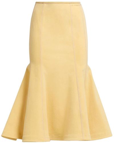 Marni Logo-embroidered Flared-hem Midi Skirt - Yellow