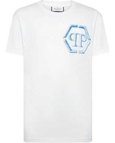 Philipp Plein Ss Hexagon-print Cotton T-shirt - Blue