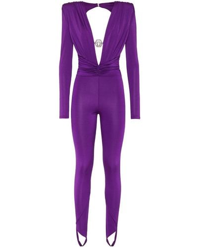 Philipp Plein Shoulder Padded Bodycon-design Jumpsuit - Purple