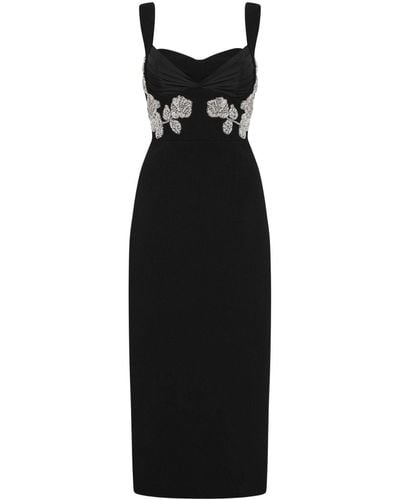 Rebecca Vallance Rose-appliqué Midi Dress - Black