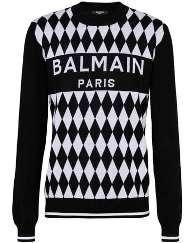 Balmain Diamond Paris Wool Jacquard Jumper - Black