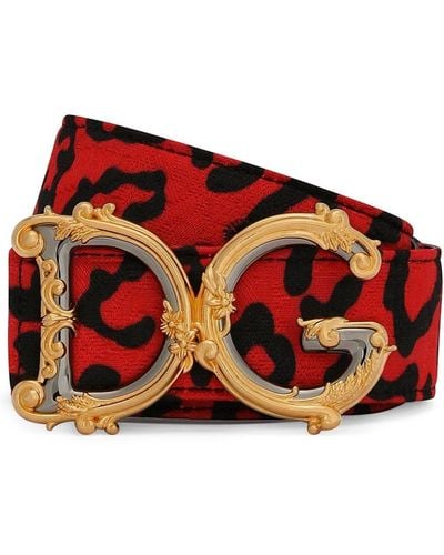 Dolce & Gabbana Baroque Dg Leopard-print Leather Belt - Red