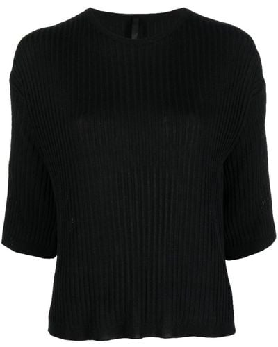 Sara Lanzi Short-sleeve Ribbed-knit Top - Black