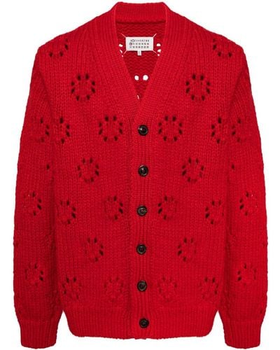 Maison Margiela Pointelle-knit Wool Cardigan - Red