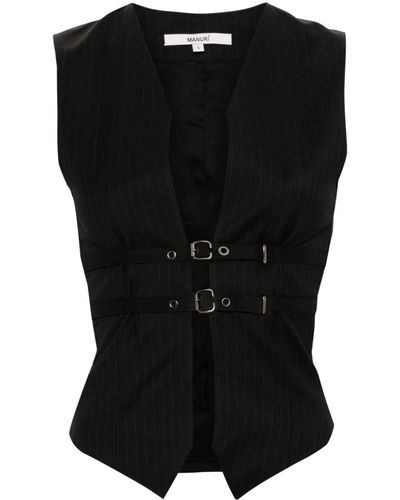 MANURI Pinstriped Wool Vest - Black