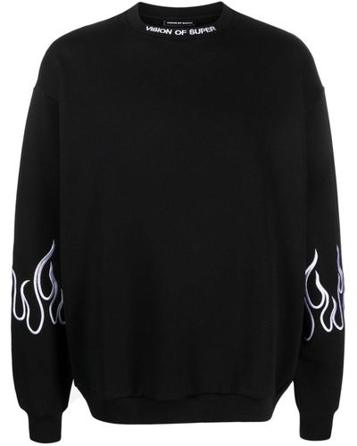 Vision Of Super Sweater Met Geborduurde Vlammen - Zwart