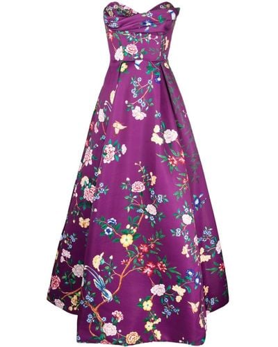 Marchesa Paradise Floral-motif Gown - Purple