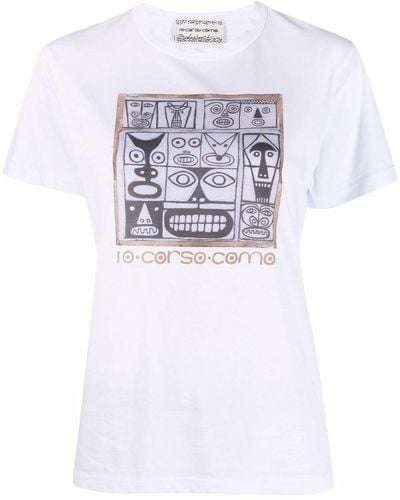 10 Corso Como Faces-print Cotton T-shirt - White
