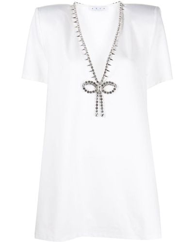 Area Crystal Bow V-neck T-shirt Dress - White
