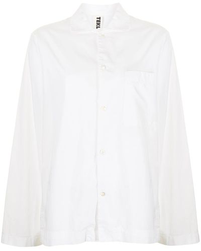 Tekla Poplin Long-sleeve Pajama Shirt - White