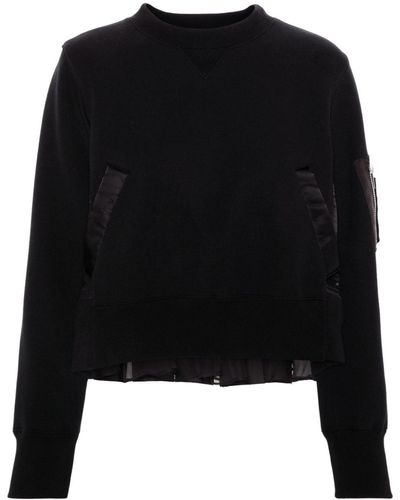 Sacai Sweater Met Ronde Hals En Tulen Vlak - Zwart