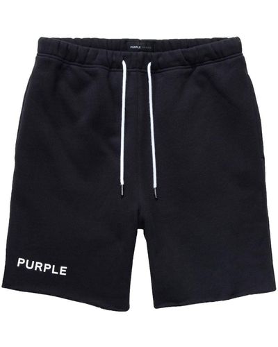 Purple Brand Short de sport en coton à logo imprimé - Bleu