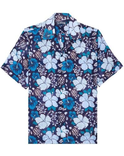 Vilebrequin Floral-print Short-sleeve Shirt - Blue