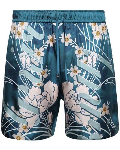 Amiri Floral-print Silk Shorts - Blue