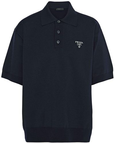 Prada Logo-embroidered Wool Polo Shirt - Blue
