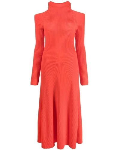 A.W.A.K.E. MODE Ribbed-knit Cut-out Dress - Red