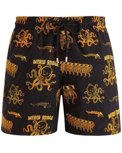 Vilebrequin Octopus-embroidered Drawstring Swim Shorts - Black
