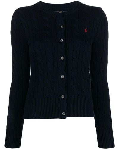 Polo Ralph Lauren Hunter Vy Cable-knit Brand-embroidered Cotton Cardigan X - Blue