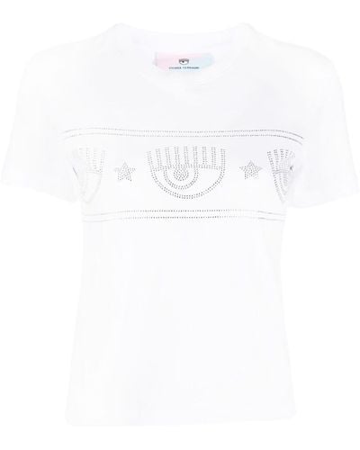 Chiara Ferragni T-Shirt mit Kristallen - Weiß