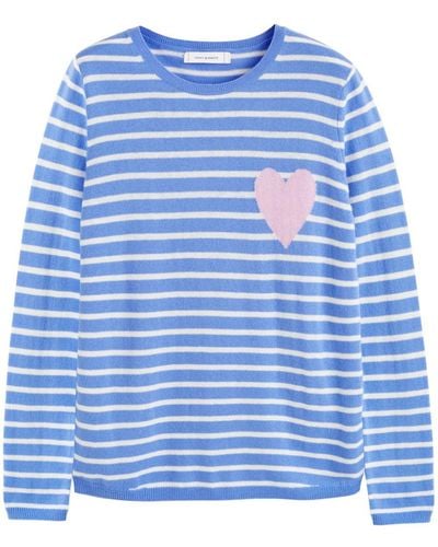 Chinti & Parker Heart-intarsia Striped Jumper - Blue