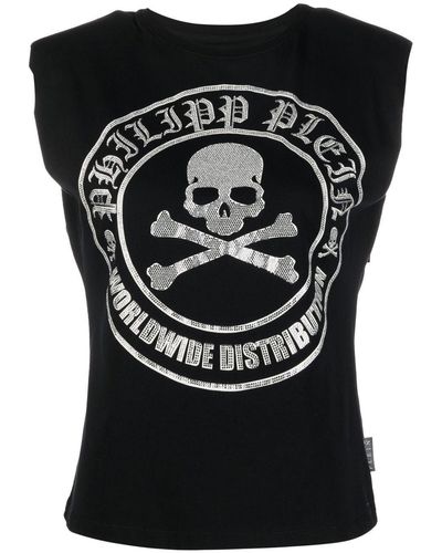 Philipp Plein Embellished-logo Sleeveless T-shirt - Black