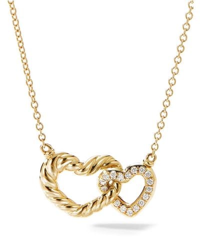 David Yurman 18kt Yellow Gold Cable Collectibles Interlocking Heart Diamond Necklace - Metallic