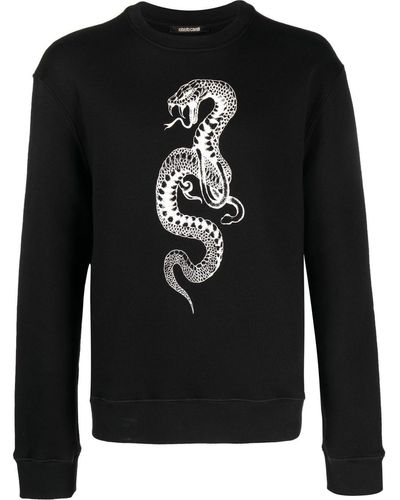 Roberto Cavalli T-shirt en coton à imprimé serpent - Noir