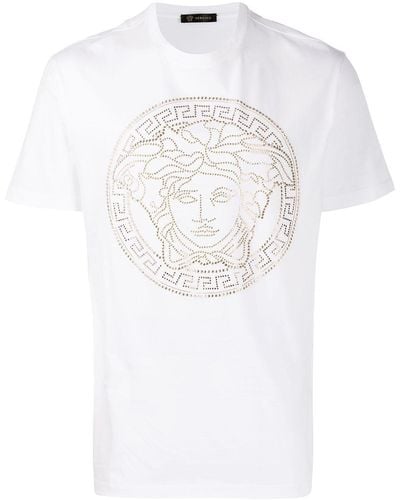 Versace White T -Shirt mit goldenen Medusa - Blanco