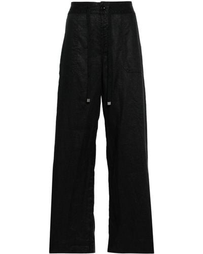 Lauren by Ralph Lauren Drawstring-waist Linen Trousers - Black