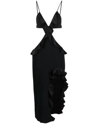 David Koma Asymmetric Ruffle-trim Dress - Black