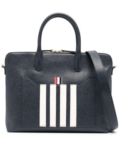 Thom Browne 4-bar Stripe Pebbled-leather Briefcase - Blue