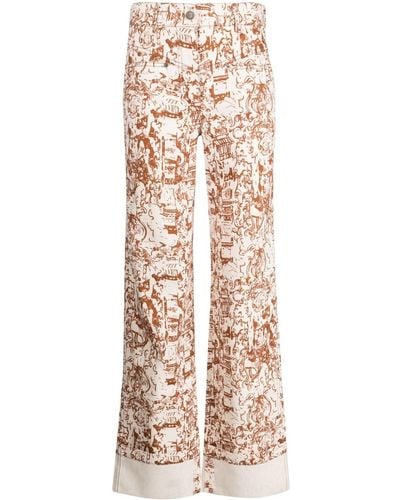 Rejina Pyo Nemy Renaissance-print High-rise Wide-leg Jeans - Natural