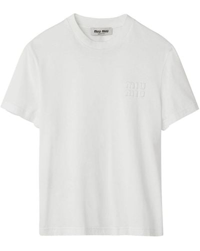 Miu Miu T-Shirt mit Logo-Stickerei - Weiß