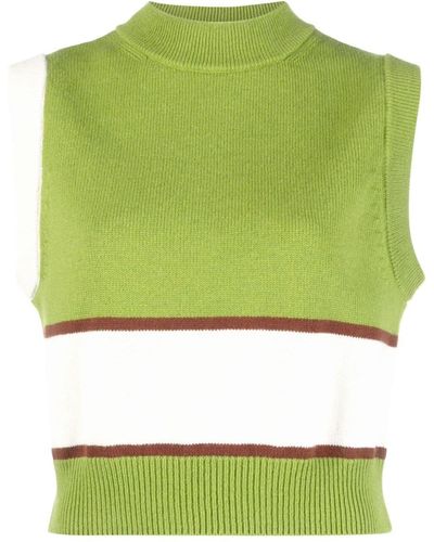 D'Estree Frida Colour-block Knitted Vest - Green