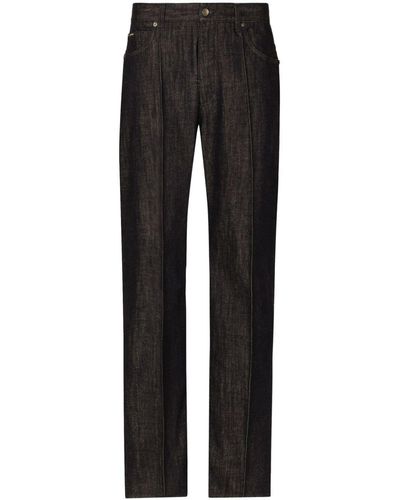 Dolce & Gabbana Logo-appliqué Cotton Wide-leg Jeans - Black