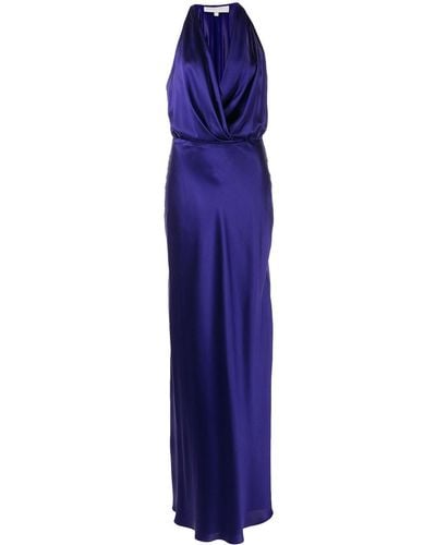 Michelle Mason Draped-detail Halterneck Gown - Blue