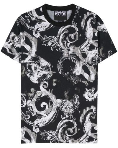 Versace Baroque-Print Cotton T-Shirt - Black