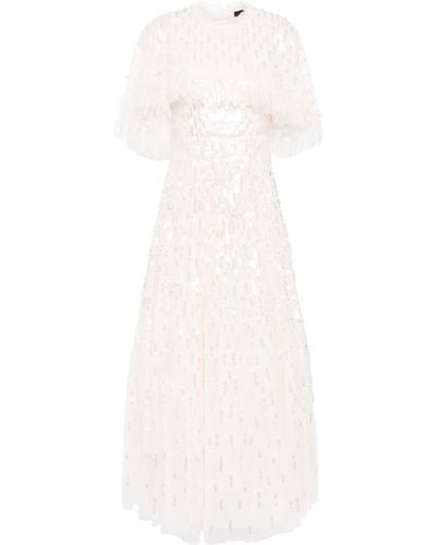 Needle & Thread Sequin-embellished Cape Gown - White