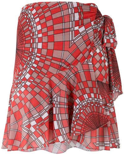 Amir Slama Printed Wrap Skirt With Panels - Red