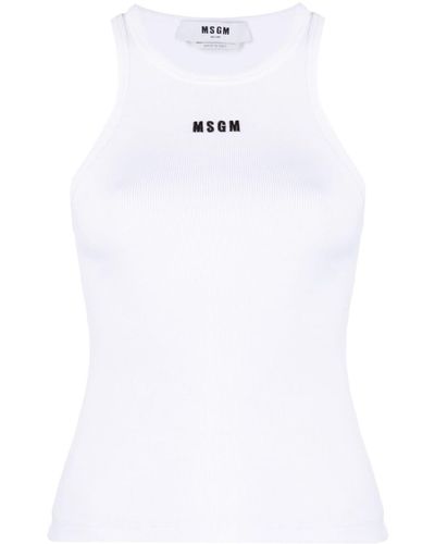 MSGM Top sin mangas con logo bordado - Blanco