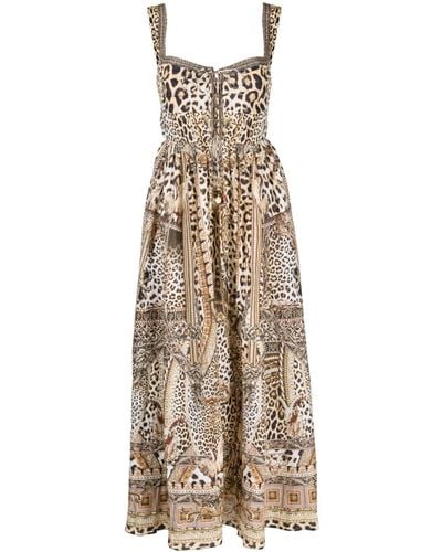 Camilla Leopard-print Linen Dress - Natural