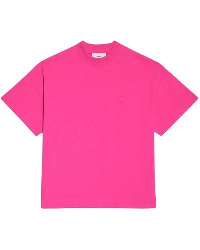 Ami Paris Ami De Coeur Organic-cotton T-shirt - Pink