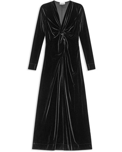 Ganni Ruched Velvet Maxi Dress - Black