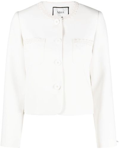 Nissa Lace-detail Tweed Jacket - White