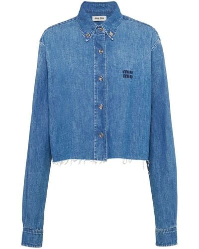 Miu Miu Chemise en jean à logo brodé - Bleu