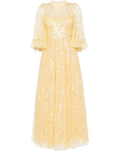 Needle & Thread Robe Raindrop à sequins - Jaune